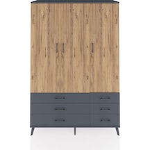 Hyperion Dolap 5 Raflı 6 Çekmeceli Tek Askılı 132x44x195 Antrasit-çam/antrasit Atlas Çam/antrasıt