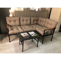 Miami Köşe Koltuk Takımı , 2+2 Balkon-bahçe-çay Seti-mutfak Köşesi Mermer Desen 70x50cm Sehpa Cappuccino