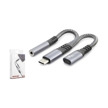 Gj-018 Type-c- M To 3.5mm F + Type-c F Kablo 100w Siyah Örgülü 1 Adet