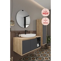 Gül 90 Cm %100 Mdf Lavabolu Banyo Dolabı Ayna Alt Dolap Lavabo Boy Dolabı Antrasit