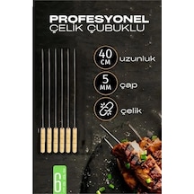 Çelik Şiş Çubuğu - Mangal Şişi Ahşap Saplı Kebap Şişi 6 Adet 721985