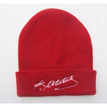 Salarticaret Atatürk Imzalı Kırmızı Unisex Bere