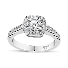 925 Ayar Gümüş Pırlanta Montür Kare Zirkon Taşlı Kadın Yüzük Gümüş