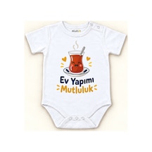 Babylimon Ev Yapımı Mutluluk Beyaz Kısa Kollu Çıtçıtlı Bebek Zıbını Beyaz - Ev Yapımı Mutluluk - 928161966 Beyaz - Ev Yapımı Mutluluk