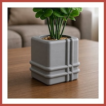 Bezos 3d Baskı Square Planter - Izgara Desenli Küp Saksı-gri Erdotıca Standart