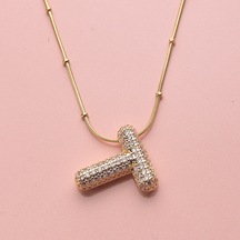 Kişiye Özel T Harfli Kolye Kadın Zirkon Taşlı Sarı Takı Sarı