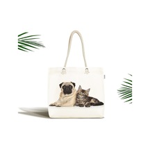Sevimli Köpek Ve Kedi Desenli Sevimli Modern Fermuarlı Plaj Çantası Canta-5715