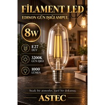 Astec E27 Edison Gün Işığı Ampul 8 Watt 3200k Gün Işığı Dekoratif Filament Led