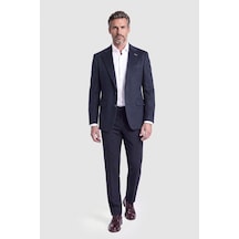 Bisse Koyu Lacivert Süet Dokulu Düğmeli Blazer Ceket Pck26k26203 40