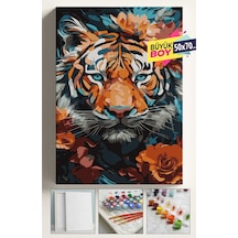 Sayılarla Boyama Seti Numaralı Tuval Fırça Boya Dahil Kasnaklı Set 50x70 Cm - Kaplan