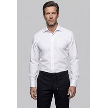 Bisse Beyaz Regular Fit Cepsiz Klasik Uzun İtalyan Yaka Saten Gömlek Gmkls252184 D01