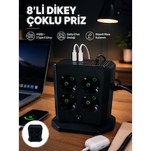 8'li Dikey Çoklu Priz 4 Usb 2 Type-c Girişli Akım Korumalı Uzatma Prizi Standart