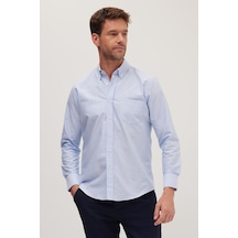 Tudors Erkek Regular Fit Klasik Kesim Premium Oxford %100 Pamuk Mavi Gömlek-41370 Mavi
