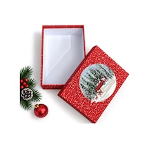 Yılbaşı Hediye Kutusu 27x19x7 Cm Noel Temalı Kapaklı Hediye Kutusu Dayanıklı Karton, Varak Detaylı Yeni Yıl Hediye Paketi Kutusu Model 1 Cok Renkli