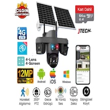 O-kam Ok-335 Premium 4g 12mp Sim Kartlı Solar Panelli Çakarlı 4 Lens 1 Ptz Akıllı Kamera + 64gb Sd Kart Dahil