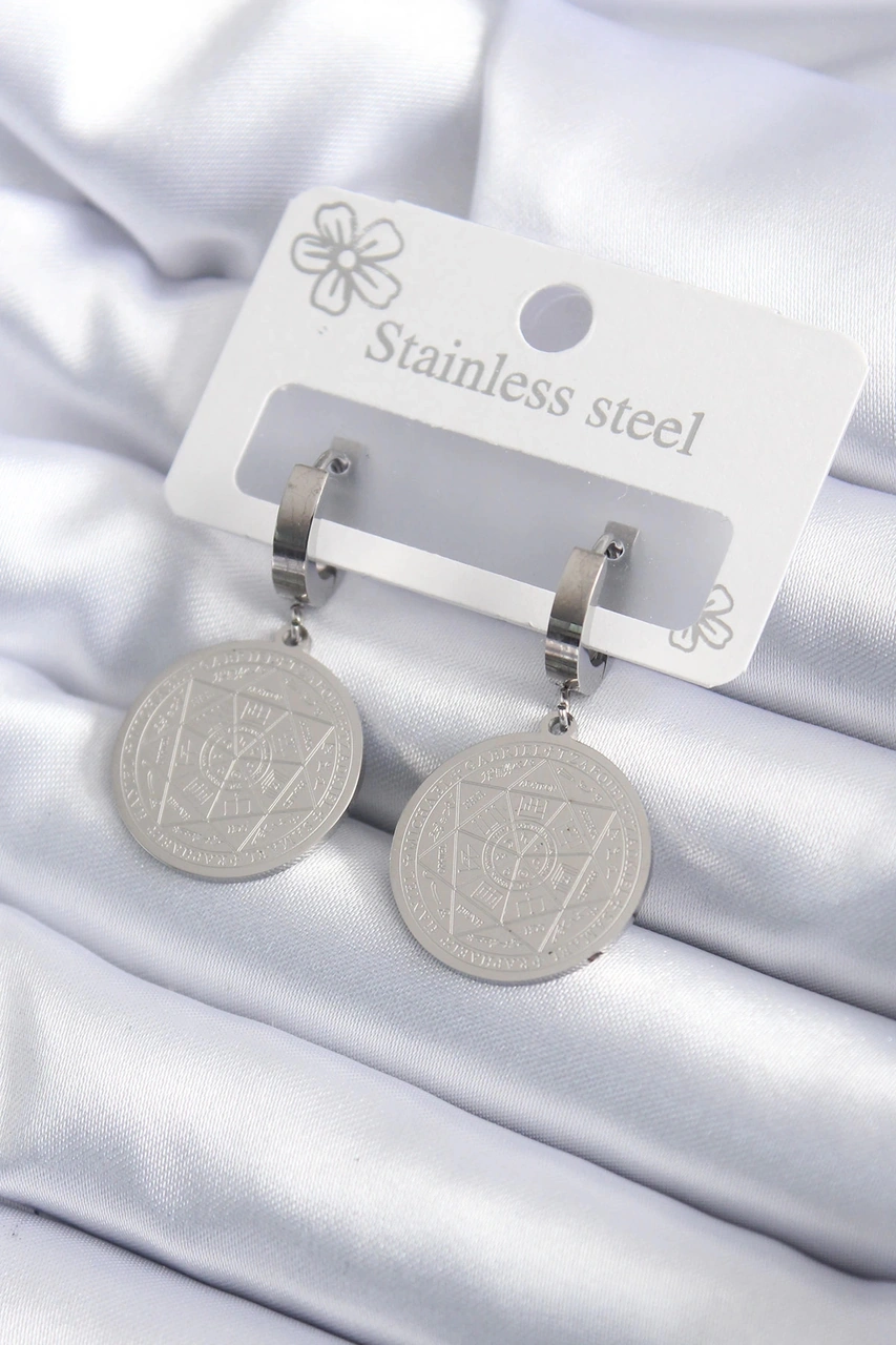 Dodes 316l Çelik Gümüş Renk Pentagram İşleme Model Kadın Küpe Tg27bkp7924 Çok Renkli