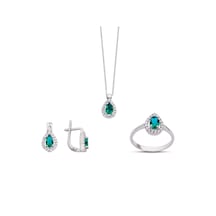 Kuyumcudukkani Zümrüt Renk Taşlı Mini Set-24070-w-grn Beyaz