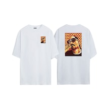 Thewert Unisex Snoop Dogg Duman Ön Arka Baskılı Beyaz Oversize T-shirt