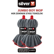 Ekstra Kalın Ve Büyük Kıl Tüy Toplayan Süper Emici Mikrofiber Yedek Mop Ucu 2'li Gri