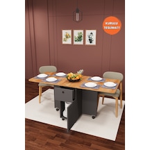 Lüks Katlanır Mutfak Yemek Masası %100 MDF Pratik Çekmeceli Çalışma Masası KM03