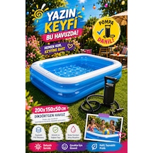 200x150x50 Cm Dikdörtgen Şişme Havuz - 30 Cm El Pompası Dahil Mavi