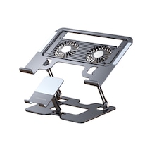 Hldcldk-001 Cooldock Çift Fanlı Metal Laptop Soğutucu Stand, 10 17 İnç, Katlanabilir, Telefon Tutuculu Siyah Siyah