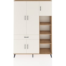 Arges Dolap 10 Raflı Tek Çekmeceli 5 Kapaklı 132x30x195 Çam-a... Çam