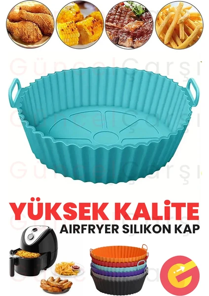 Güncelçarşı Yüksek Kallite Büyük Boy Xl Airfryer Silikon Pişirme Kabı Bpa Içermez Airfryer Silikon Pişirme Kağıdı, Yapışmaz Kolay Temizlenir, Air Fryer Kalıbı Turkuaz