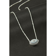Oval Zirkon Taşlı Kolye Çok Renkli