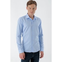 Morven Erkek A. Mavi Parma Armür Şamre Desenli Slim Fit Gömlek Açık Mavi