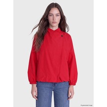 Lcw Modest Kırmızı Hakim Yaka Oversize Kadın Yağmurluk
