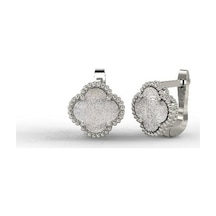Roza Silver 925 Ayar Beyaz Sedef Taşlı Rodyum Yonca Gümüş Küpe Re10193