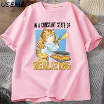 Flood Of Style Kedi Gerçekleştirerek Sabit Bir Devlet T Shirt Erkekler Kadınlar Komik Kedi Pişirme T-shirt K Pembe