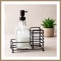 Bezos Cam Sıvı Sabunluk 500 Ml Siyah Metal Stand Ve Pompa 22