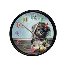 Sevimli Yavru Köpek Tasarımlı Dekoratif Duvar Saati 28 Cm Sessiz Mekanizma Çok Renkli