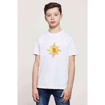 Tshirthane Watercolor Sun Baskılı Unisex Çocuk Beyaz T-Shirt