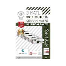 Saytekmed Meltblown Filtreli, Yassı İpli, 3 Katlı Koyu Yeşil Maske (150 Adet/5 Kutu)