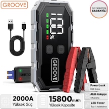 Groove F11 15800mah 2000a Akü Takviye Cihazı Taşınabilir Jump Starter Powerbank+Led Lamba+Lcd Ekran