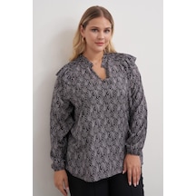 Myline Gipe Detaylı Desenli Bluz-1847 Siyah