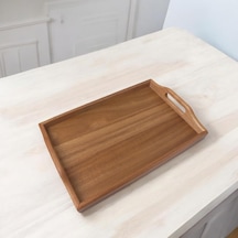 Akasya Ağacından Dikdörtgen Sunum Tepsi, Ahşap Çay, Kahve Ve Servis Tepsisi 33x22x5cm Naturel