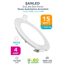 15w Tasarruflu Led Yuvarlak Beyaz Işık Sıva Altı Slim Panel Tavan Aydınlatma Armatürü-4 Adettir