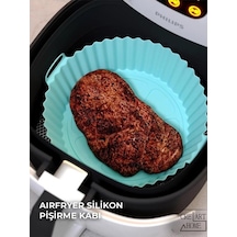 Airfryer Silikon Pişirme Kabı 20x5 Cm Bpa Içermez Tüm Airfryer'lere Uyumlu Pişirme Kağıdı Turkuaz