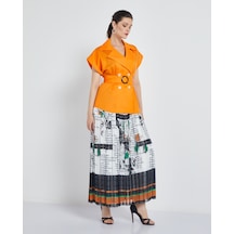 Desenli Kadın Piliseli Elbise - Yelekli - Modern Ve Şık Tasarım - Günlük Ve Özel Günler İçin Elbise Orange Turuncu