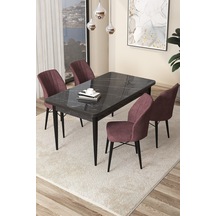 Canisa Concept Arp Serisi 70x110 Sabit Mutfak Masası Takımı Siyah Mermer Desen Masa 4 Gül Kurusu Sandalye Masa Siyah/ Sandalyeler Gülkurusu