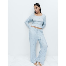 Marks & Spencer Desenli Pijama Takımı T37002238j Mavi