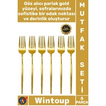 Çatal Lüks Şık Modern Tasarım Mutfak Sofra Paslanmaz Çelik Gold Renk 6 Parça Yemek Çatalı Seti