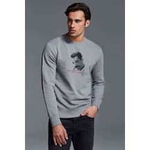 Freddie Mercury 2 Baskılı Gri Erkek Örme Sweatshirt