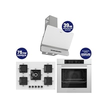 Flowart Turbolu Silenart QBL62CB - SS036 - D081SA Beyaz Cam Ankastre Set