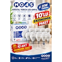 Noas Kristal Torch 20w Led Ampul 1980 Lümen, 6500k Beyaz Işık, E27 Duy / 10'lu Ekonomik Paket