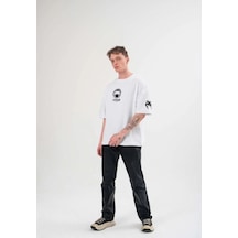 Erkek Kısa Kol Tişört Göğüs Ve Kol Bisiklet Yaka Baskılı T-shirt - Beyaz